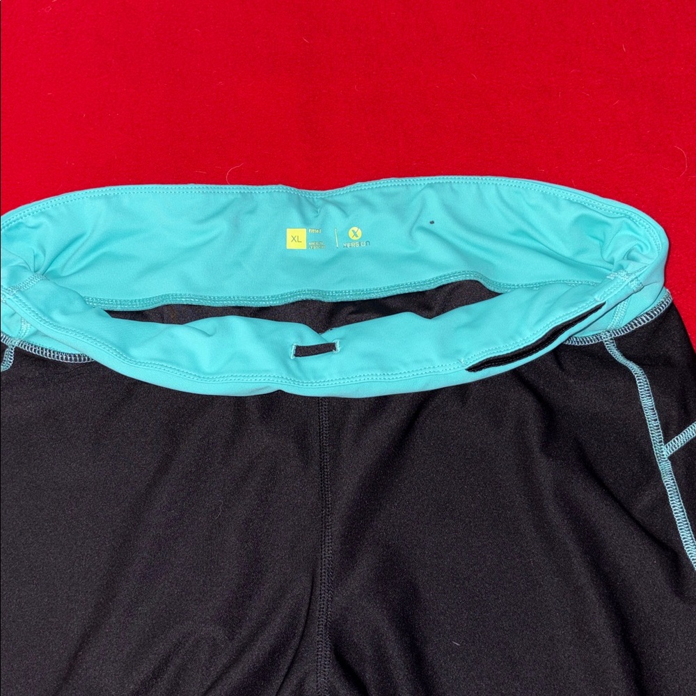 Xersion Black Leggings with Teal and Lavender Waistbands - Picture 7 of 10